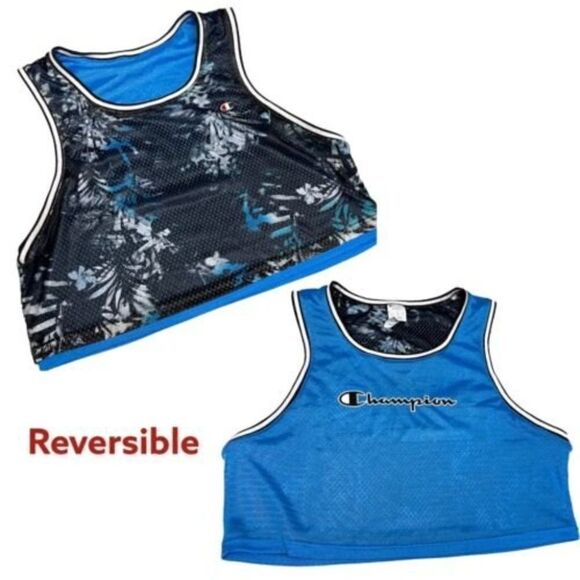 NEW Champion Reversible Mesh Tank Crop Top Spellout Floral Jersey Script‎ - Picture 1 of 6